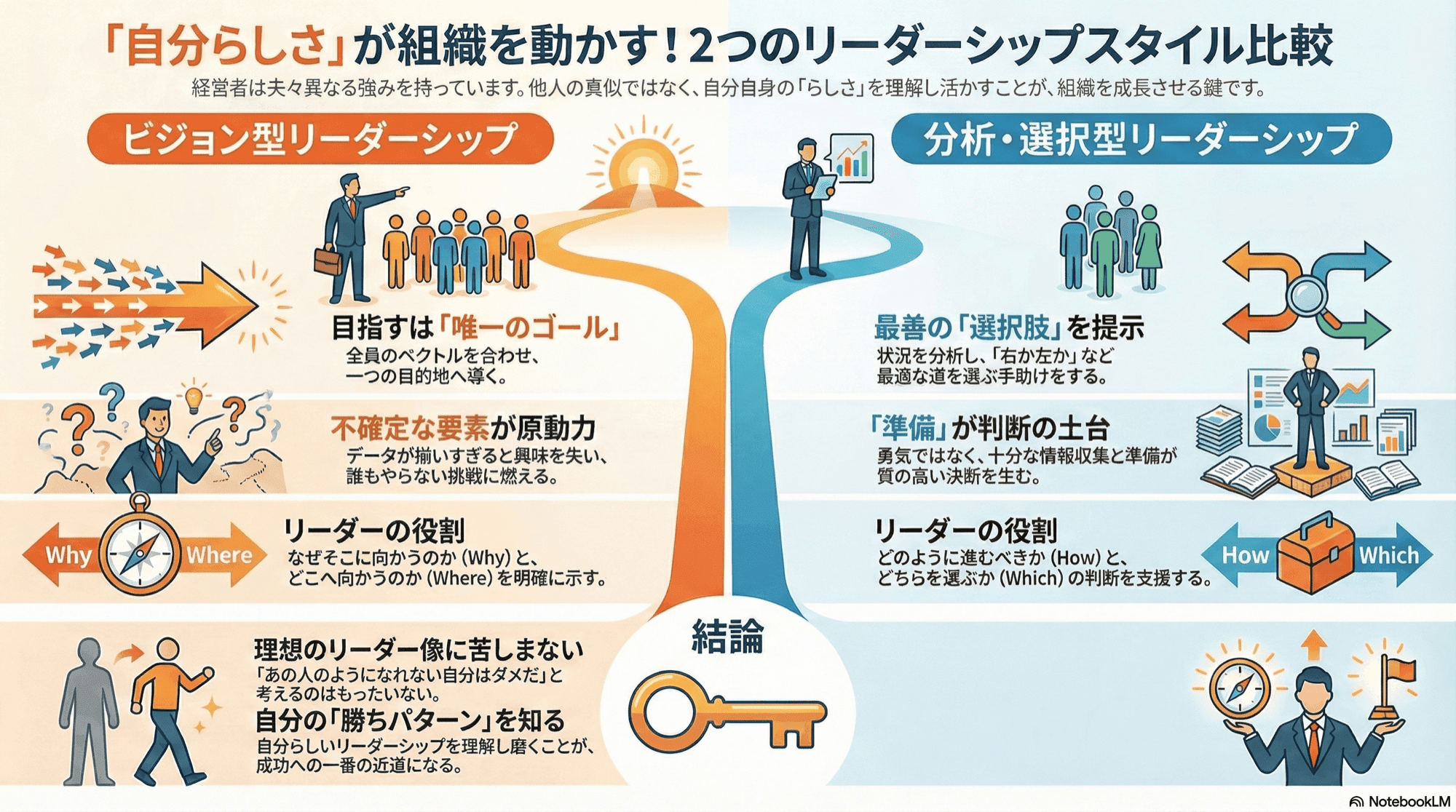 第2回「開拓者か、軍師か。正反対な二人の対話で見つけるリーダーの素顔」のまとめ図解